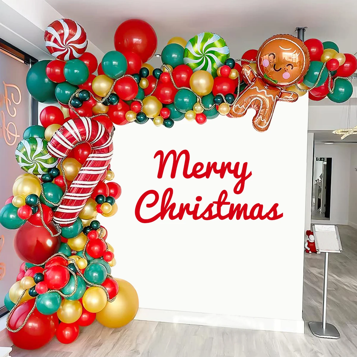 

Рождественская гирлянда с воздушными шарами, зеленая, красная, золотая, конфеты, украшение на Рождество для дома, Рождественская вечеринка, ...