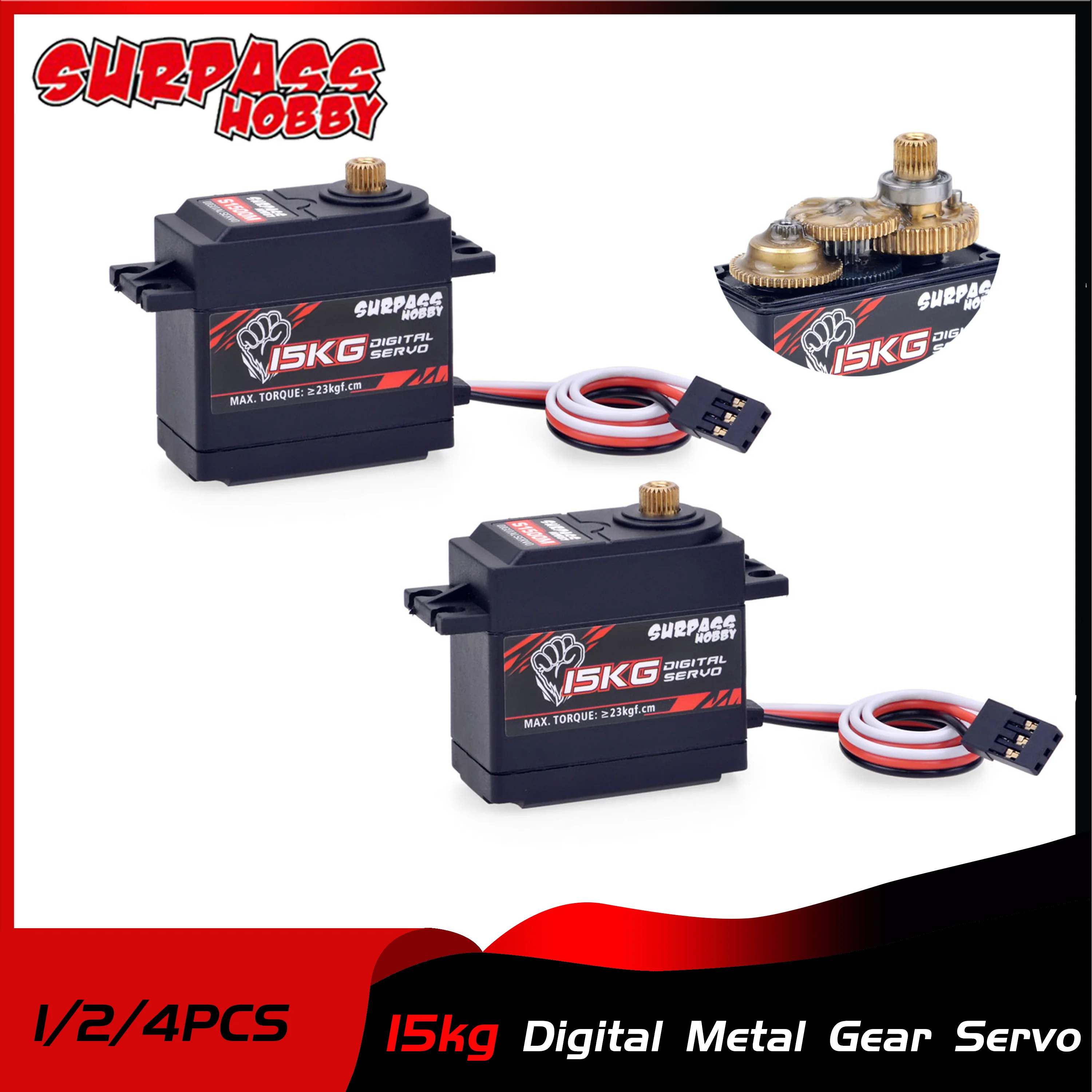 1/2/4 шт. SURPASS Хобби 15 кг металлическая Шестерня сервопривод цифровой 6,0 ~ 1/10 В постоянного тока мотор для 1/8 радиоуправляемых автомобилей самолетов лодок роботов модельные аксессуары