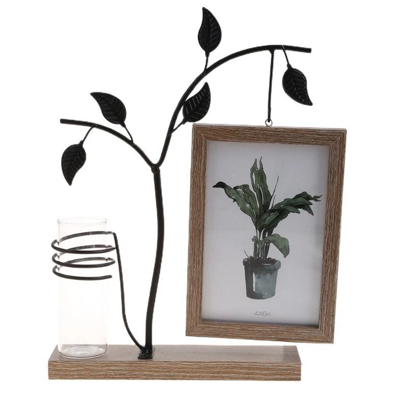 P82D DIY 4x6 Double Sides Display Family Picture Frame with Glass Terrarium Vase Flower Plants for Home Dorm Room Decoration