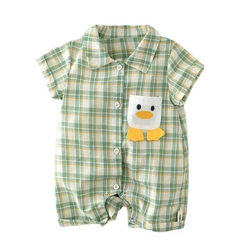 Baby Penguin Plaid T Shirt Casual Romper Newborn Infant Cotton Sleeper Toddler Summer Onesie Short Sleeve Jumpsuit 3-24 Months 1