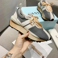 2022 new thick color casual shoes flat leather suede patchwork lace up sneakers spring breathable running shoes unisex