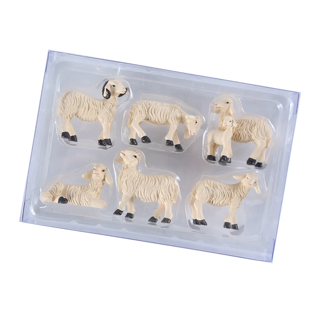 

6Pcs Adorable Sheep Miniature Desktop Ornaments Mini Resin Crafts for Decor