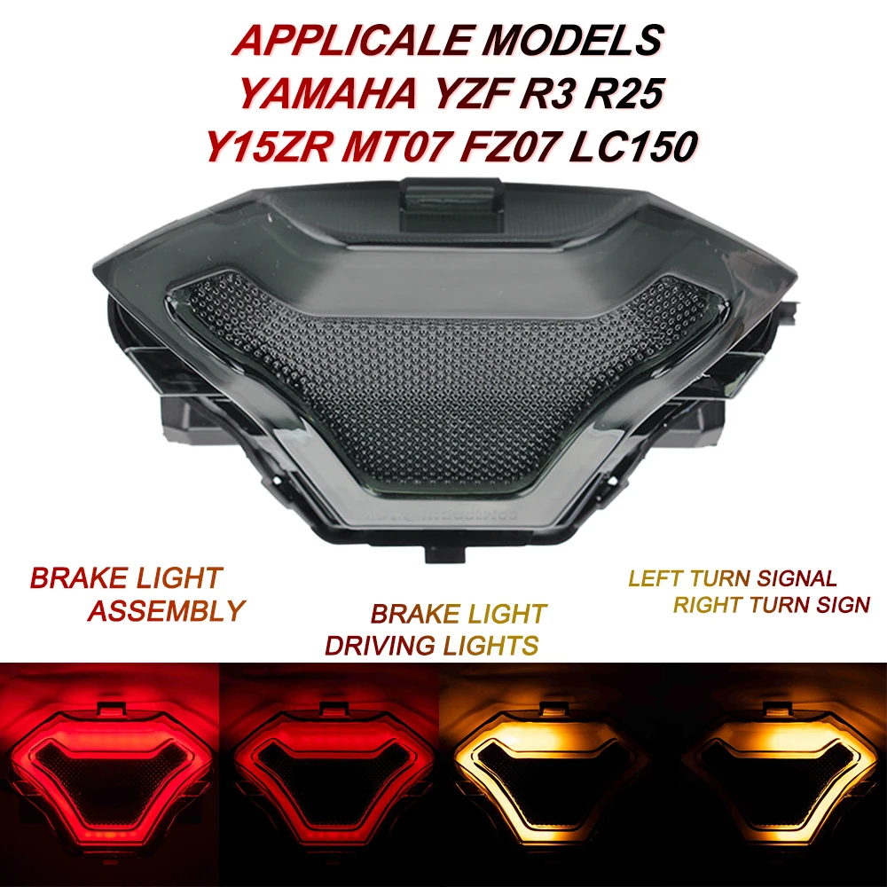

Светодиодный задний фонарь для YZF R3 R25 Y15ZR MT07 FZ07 LC150, мотоциклетный стоп-сигнал светодиодный ными поворотными сигналами, фонарь повышенной яр...