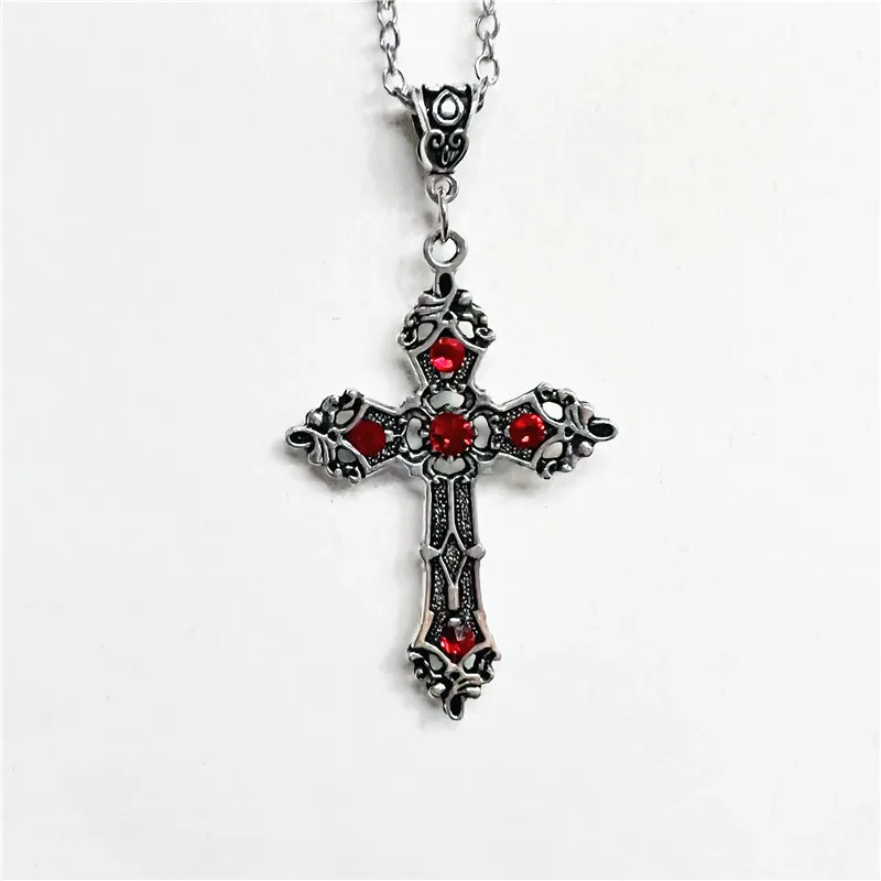 

Vintage Baroque Christian Cross Necklace For Women Man Silver Color With Crystals Gothic Crucifix Symbol Easter Unisex Jewelry