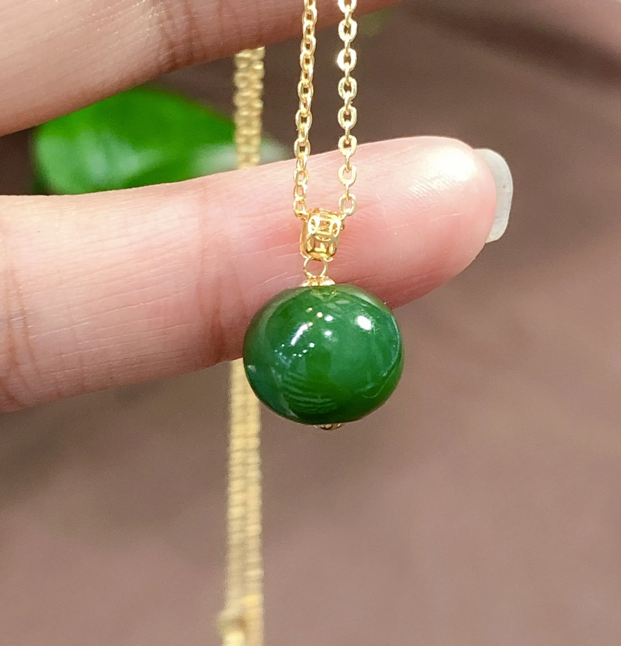 

1Pcs/Lot Natural Jasper Jade Geometric Bead Good Luck 18K Gold Pendant Necklace Sweater Chain Women Jewelry Bijou Femme Collares