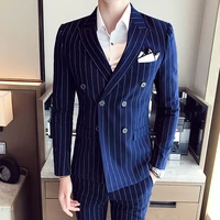 boutique blazer vest trousers italian style elegant and fashionable business striped double breasted formal 3 piece suit