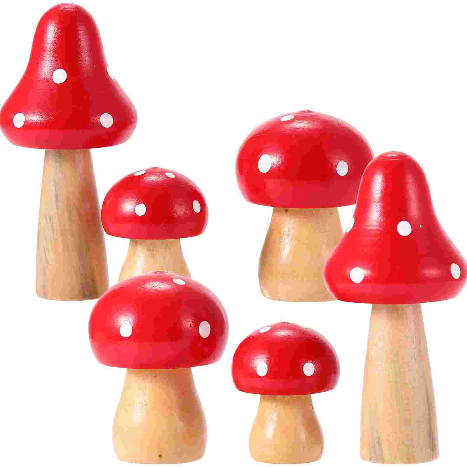 

6 Pcs Simulated Wooden Mushroom Outdoor Home Decor Mini Ornaments Toy Potted Moss Adornment Garden Shape Photography Prop