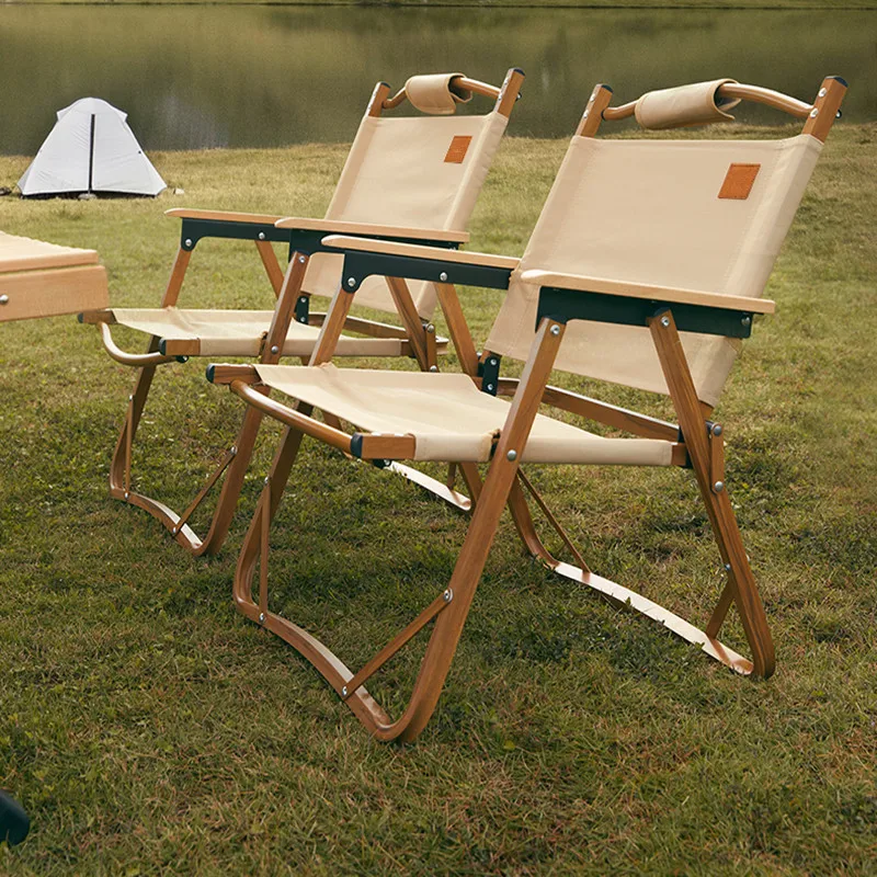 Folding Chairs Wooden Handrails Picnic Bracket Chair Single Person Portable Chairs