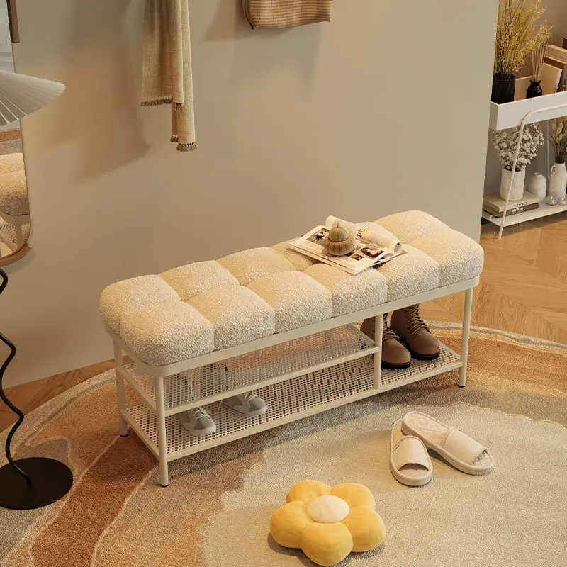 

Long Shoe Changing Stool Home Doorway Shoe Rack Can Sit in Fitting Room Footstool Cream Wind Home Shoe Cabinet Stool Integrated