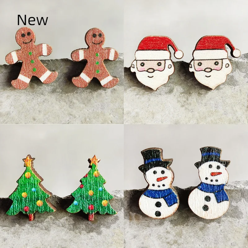 

Laser Cut Wood Christmas Wood Studs Gingerbread Cookie Hot Cocoa Christmas Tree Earrings Holiday Winter Christmas Gift 2023 New
