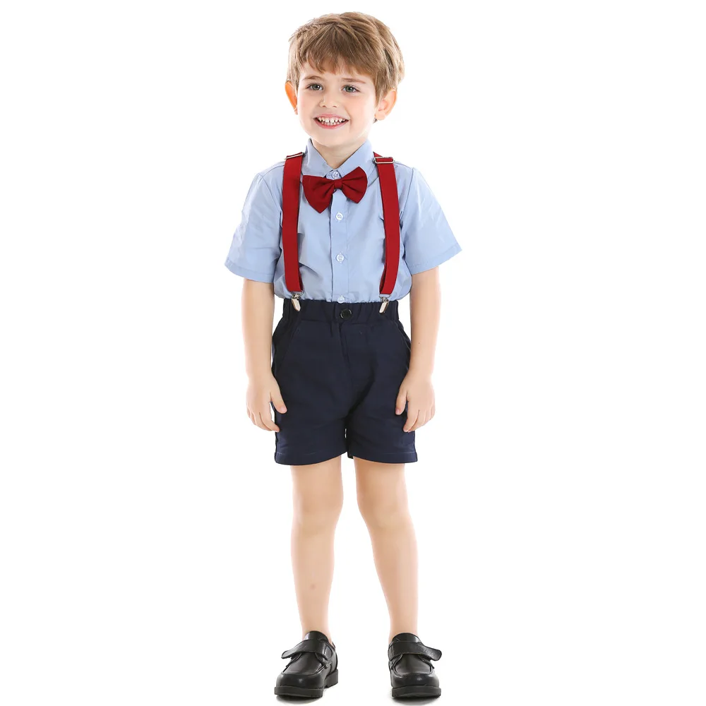 

Kids Boutique Clothes New Boy's Spring Summer Suit Braces Gentleman Short Sleeve Two-piece Babysuit Children Clothes Boys