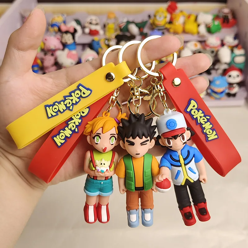 6 Style Pokemon Trainer Keychain James Jessie Misty Ash Ketchum Brock Meowth Pikachu Cartoon Doll Car Key Chain Backpack Pendant