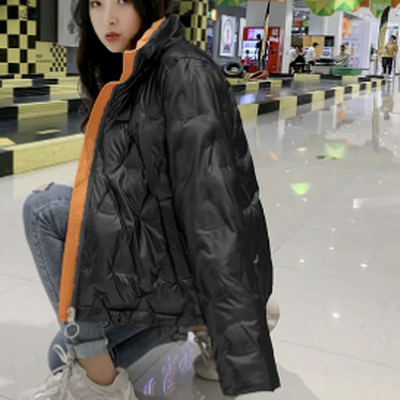 Bright Face Detachable Sleeves Hooded Stand-up Collar Down Bread Padded Jacket Women 2022 New Winter Color Loose Padded Jacket