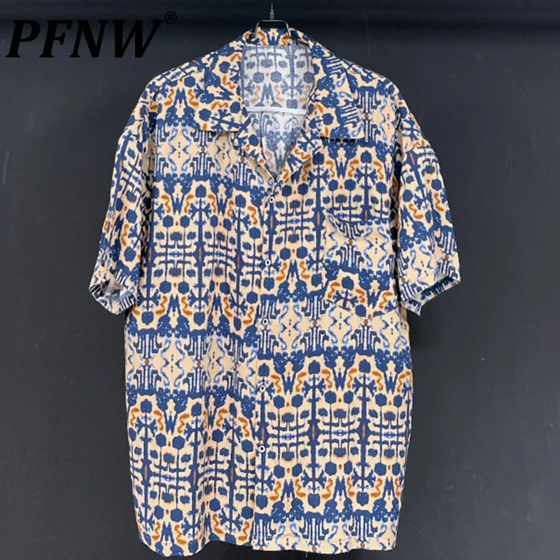 

PFNW Summer New Men's Y2K Cotton Silk Print Tops Trendy Tie Dye Plaid Breathable Deconstructed Personality Casual Shirts 12Z1410