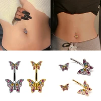cute butterfly flower steel navel piercing shinny dance belly rings body piercing jewelry 14g belly button ring for women girls