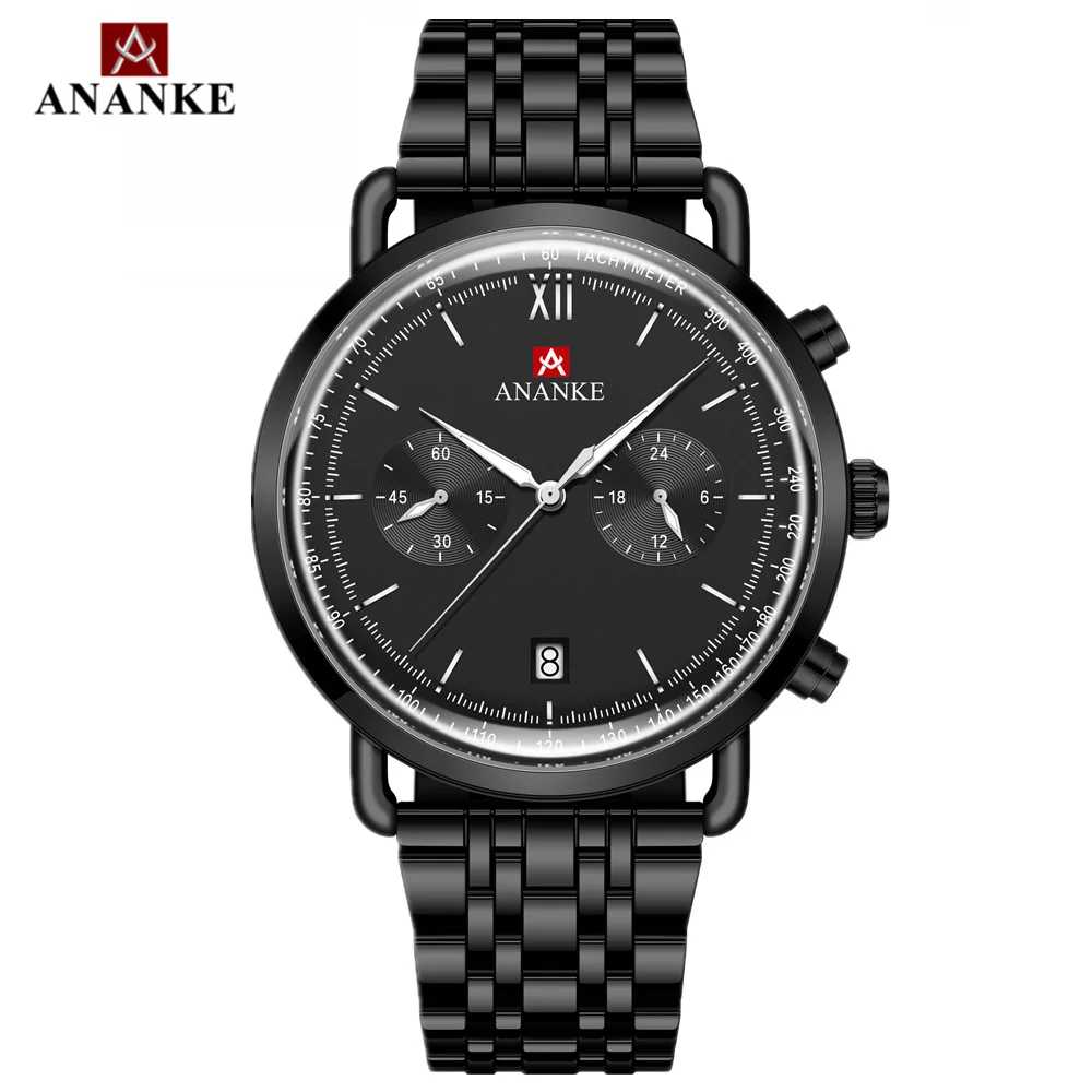 

Waterproof ANANKE Numerals Man Arabic Quartz Watches Dial Stainless Steel Bracelet Auto Calendar Business Wristwatch AN40