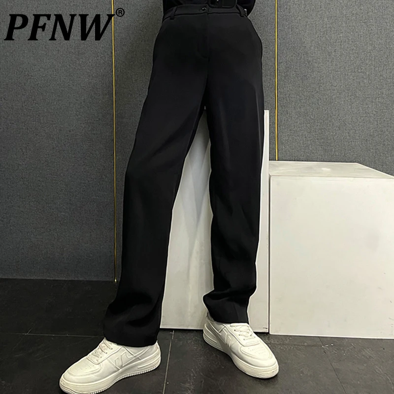 

PFNW Spring Autumn New Men's Solid Color Straight Suit Pants Baggy Korean Stylish Casual Comfortable Niche Chic Trousers 28A2119