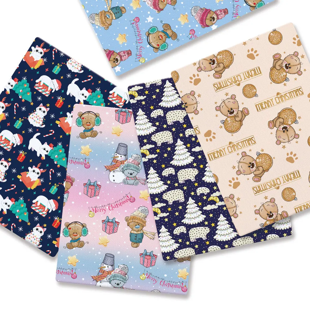 Рождественский мультфильм медведь животные diy artesanal costura retalhos estofando bebê vestido casa folha 140cm tecido impresso costura