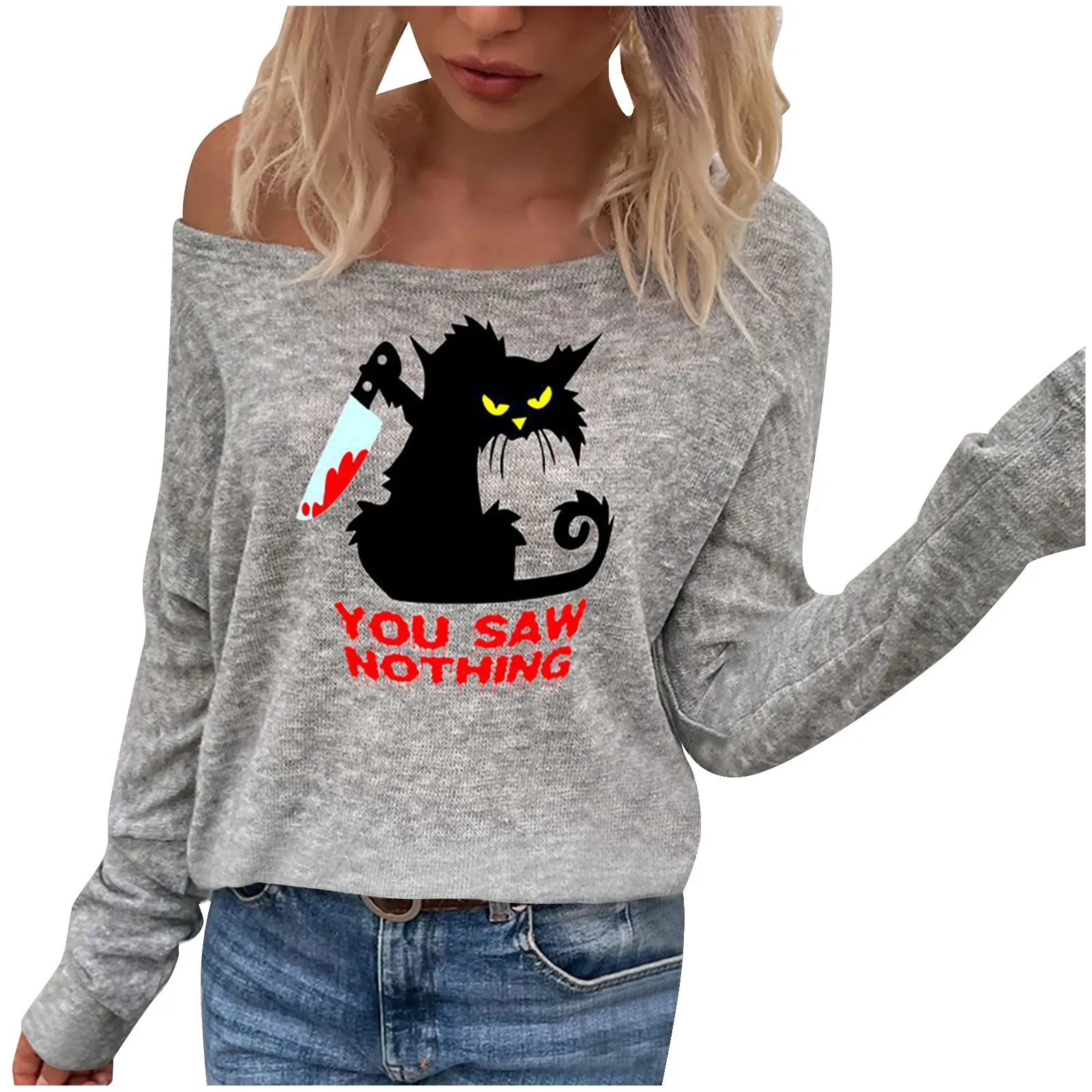 

Women's Off-shoulder Printed Multicolor Sweater Shirt Long-sleeved Top Bottoming Sweater