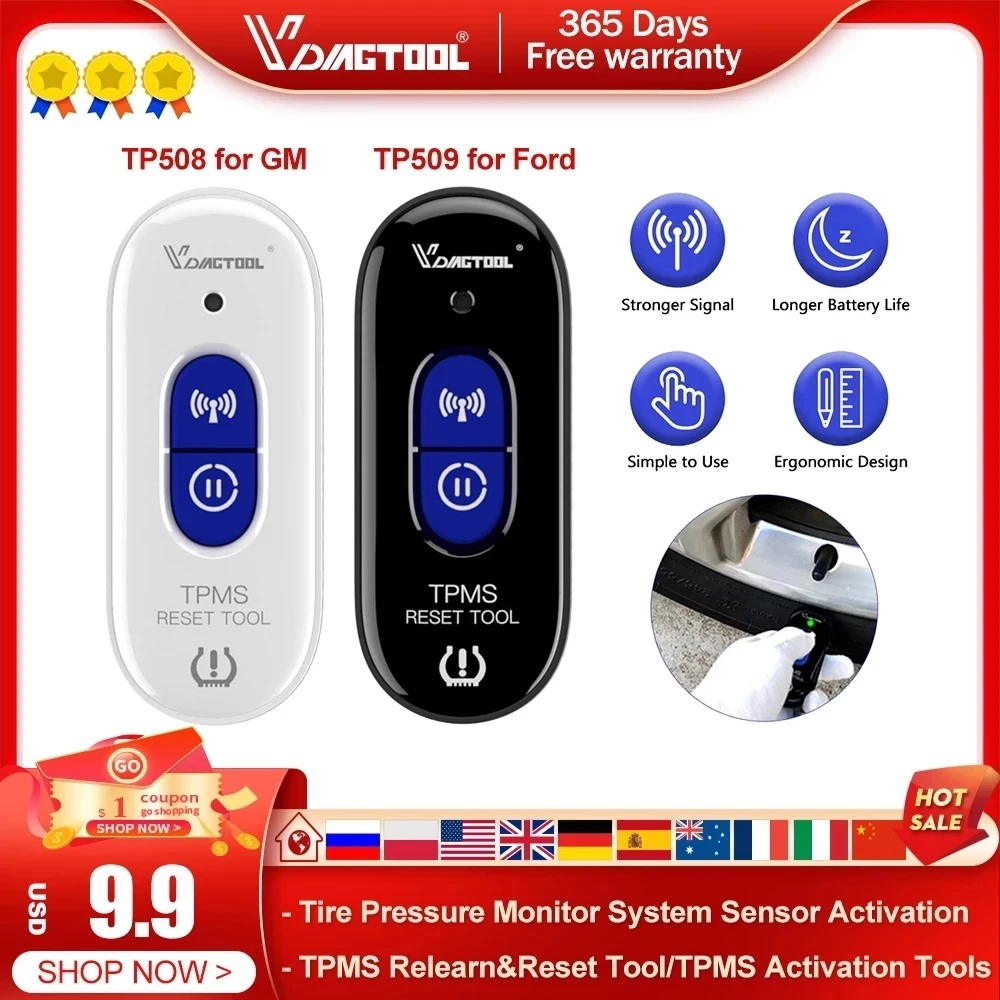 

Vdiagtool TPMS Relearn Tool TP508 for GM/Opel Tire Pressure Monitor Sensor TPMS Reset Tool TP509 for Ford TPMS Activation Tools
