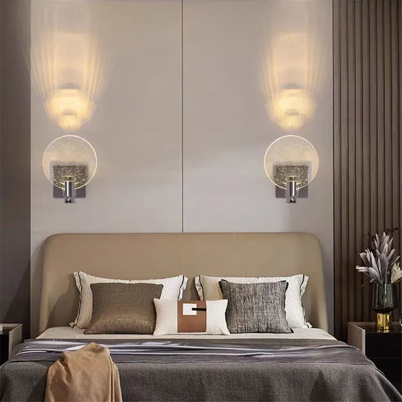 Современный круглый хрустальный настенный светильник прикроватное бра