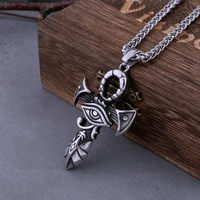 retro nordic viking cross sword eye of horus necklace mens hip hop fashion biker pendant necklace jewelry gift wooden box