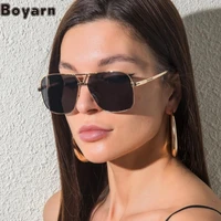 boyarn new retro large square sunglasses mens and womens steampunk trend gradient sunglasses metal double beam glasses