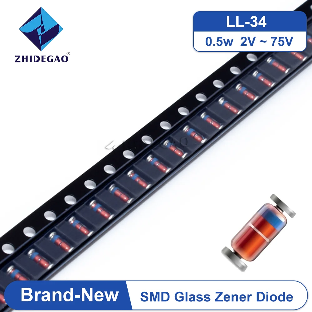 100 шт. стабилитрон 1/2 Вт 0,5 Вт SMD ZMM 2 в 2V2 3 в 3V3 3V9 4V7 5V1 7V5 8V2 10 в 12 В 15 в 16 в 18 в 20 в 24 в 27 в 30V 33V 36V 39V 43V LL34