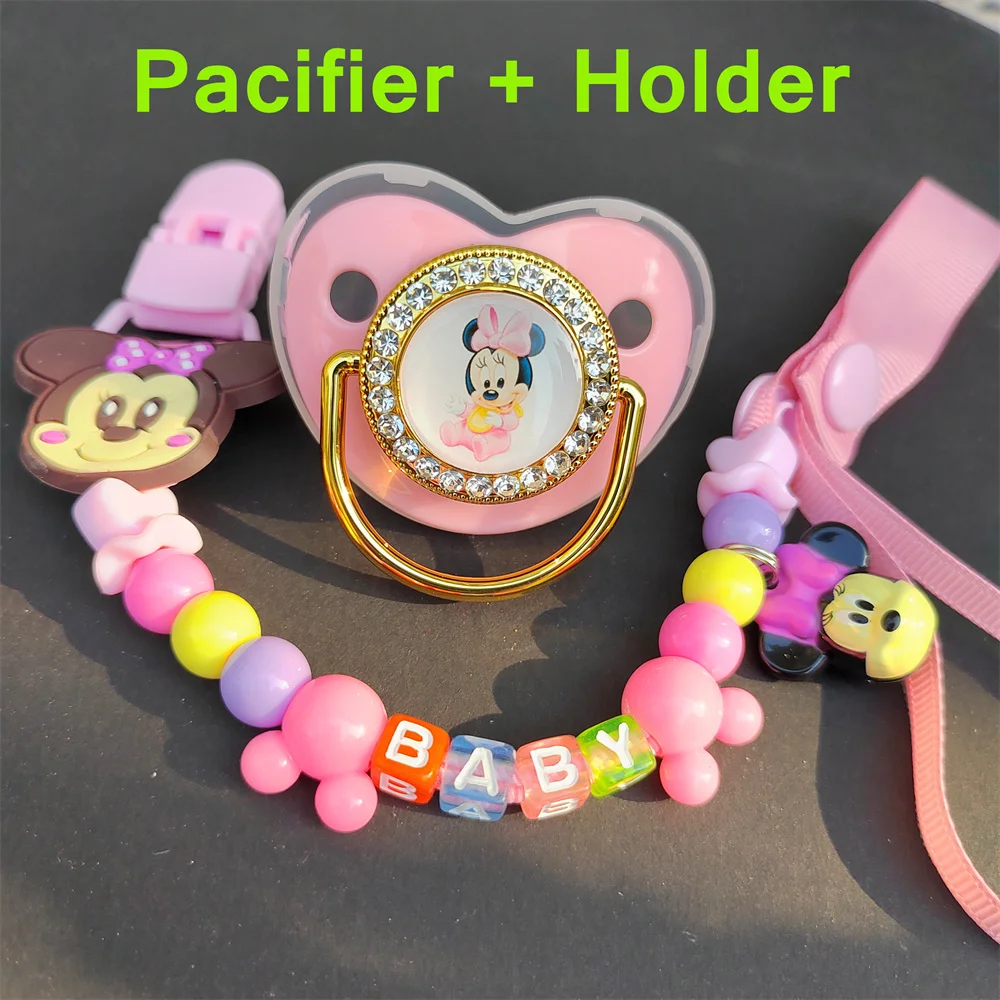

Disney Pink & Blue Bling Baby Pacifier and Pacifier Clip BPA Free Baby Pacifier Mickey Mouse Newborn Dummy Pacifier Chupeta