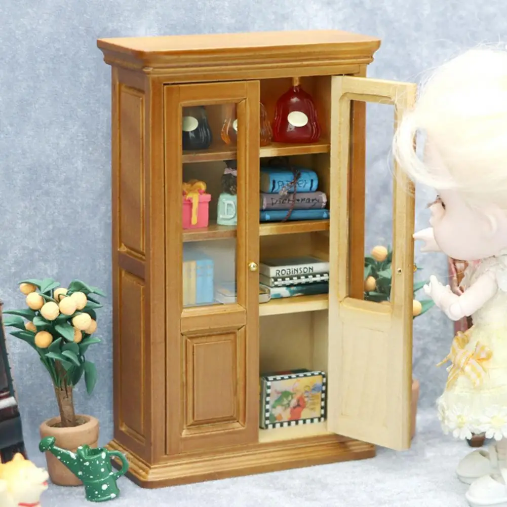 

Interesting Delicate Dollhouse Miniature Corner Cabinet Wood Dollhouse Bookshelf Versatile for Children