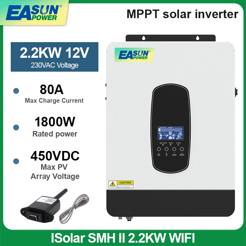 

Источник питания Easun солнечный гибридный инвертор 12 В переменного тока 220 в 450 кВт инвертор немодулированного синусоидального сигнала Встроенный 80 А MPPT зарядное устройство макс. PV в WIFI опционально