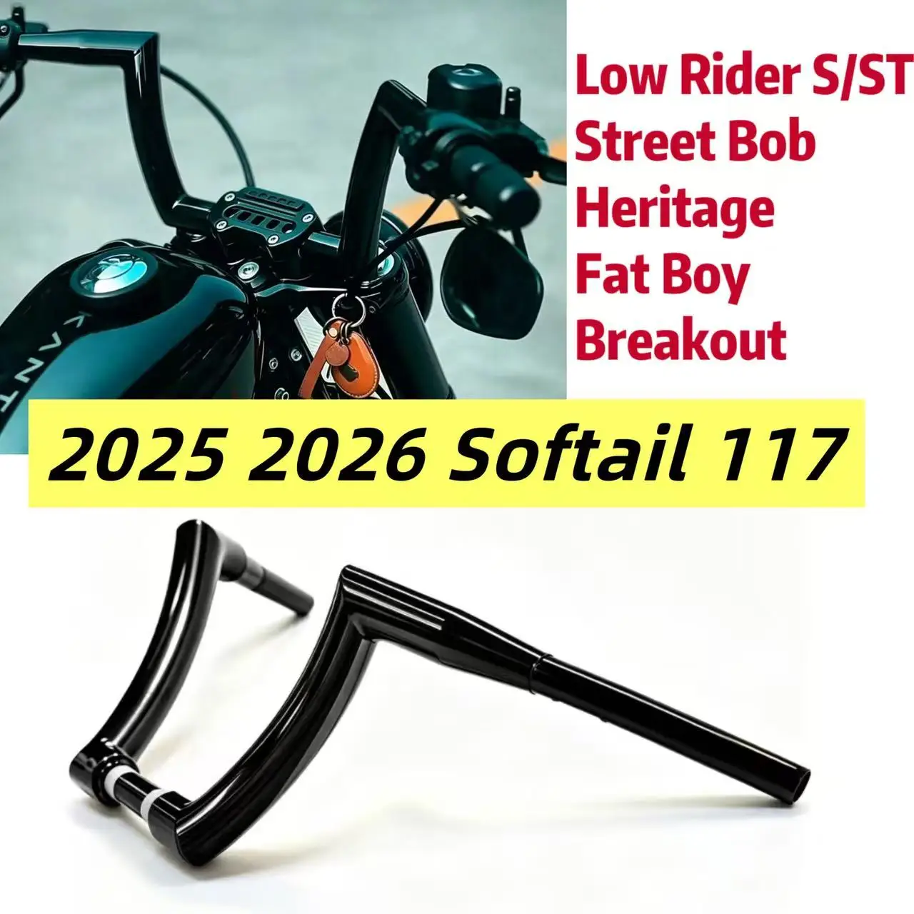 Фото 2025 2026 Harley Softail 117, руль Outlaw Z-Bar 1-1/2