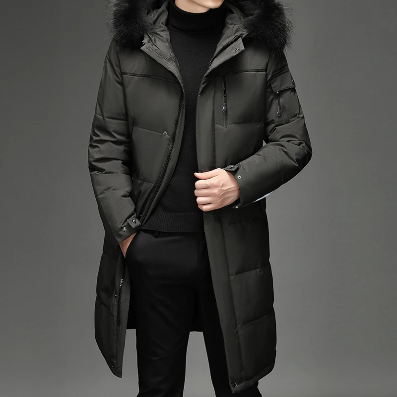Men's Thickened Down Jacket Winter Warm Down Coat -30 High Quality Men X-Long White Duck Down Hooded Down Parkas Plus Size 5XL