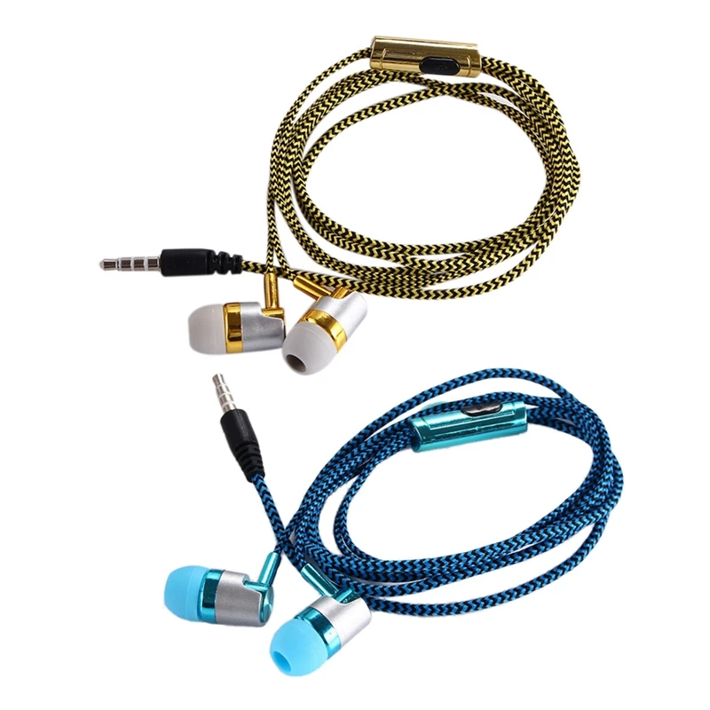 

HFES 2 шт H-169 3,5 мм MP3 MP4 проводка сабвуфер плетеный шнур, универсальные музыкальные наушники-синий и золотой