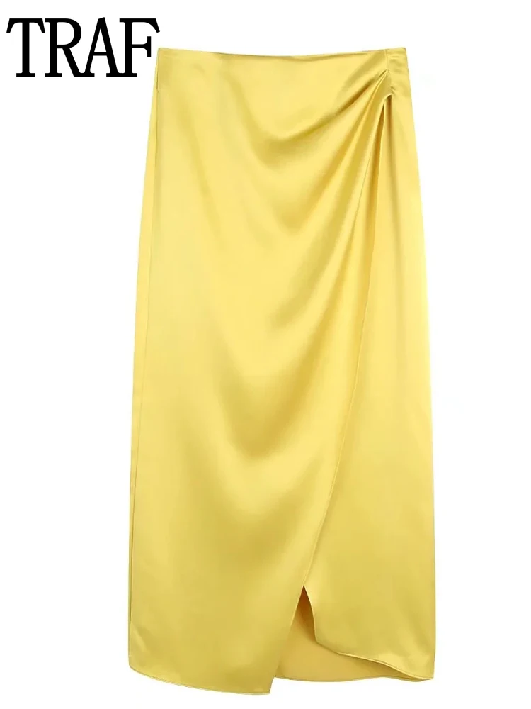 

Юбка-миди Женская атласная с завышенной талией и рюшами