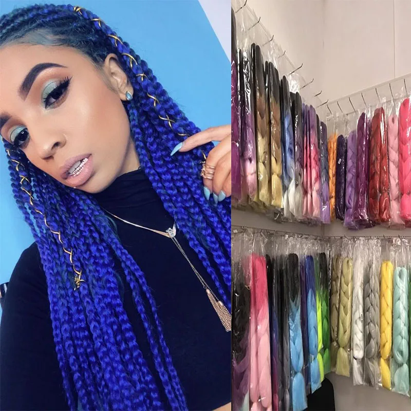 

Beyond Synthetic Jumbo Braiding Hair Ombre Color 24In 100g Box Braid Hair Extensions for African Braids Blonde Pink Green