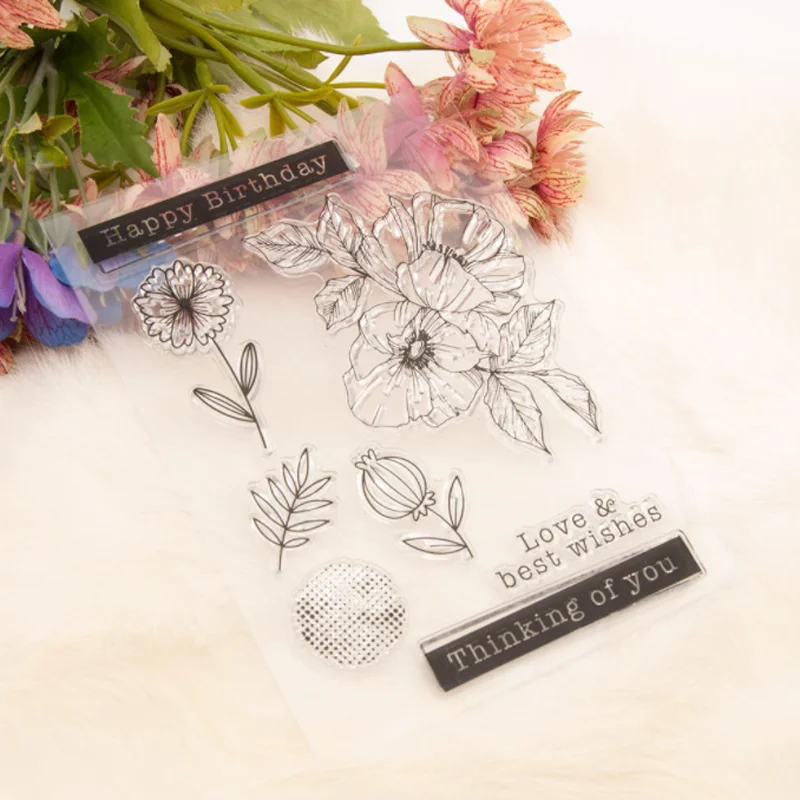 Happy Birthday Flowers Stamps Rubber Transparent Silicone Seal For DIY Scrapbook Journal Photo Album Decoration Crafts Stencils