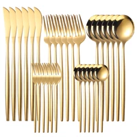 30pcs gold dinnerware set stainless steel steak knife fork coffee spoon teaspoon flatware dishwasher safe kitchen tableware set