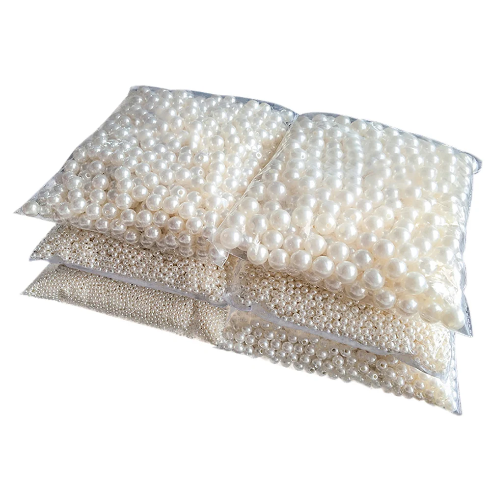 10-1000 ピース/ロット 3-20 ミリメートルストレート穴アクリル模造パールベージュブレスレットラウンドビーズ DIY クラフトジュエリーメイキング用品