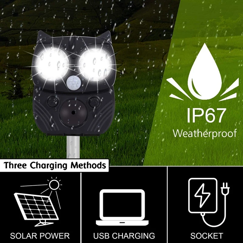 Cat Fright Ultrasonic Animal Repeller Waterproof Adjustable Solar Powered For Cats Birds Raccoons Dogs Pest Etc | Дом и сад