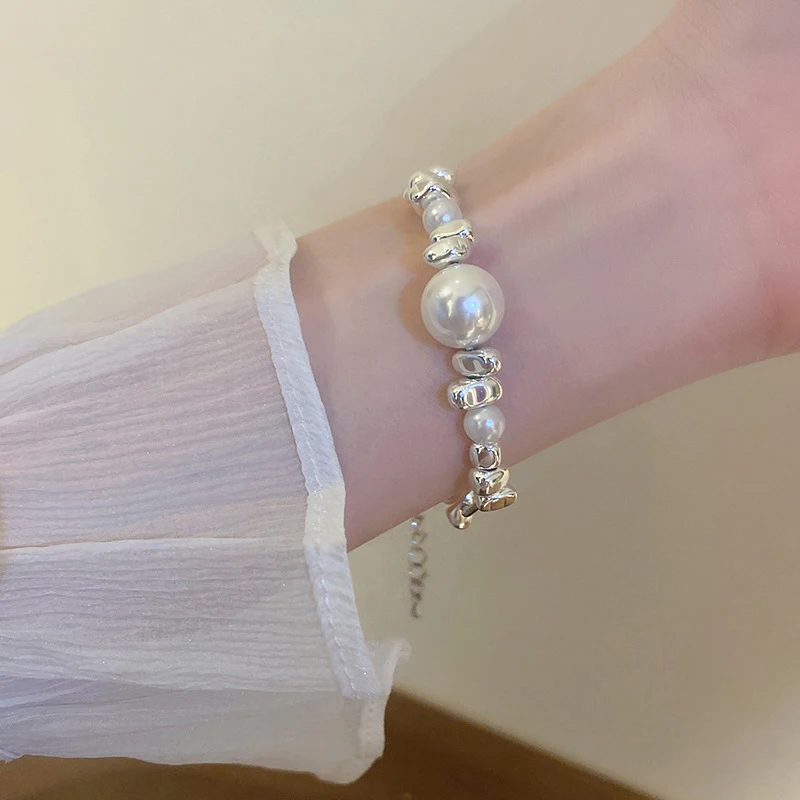 Нерегулярный сломанный серебряный жемчуг ожерелье браслет для женщин и девочек