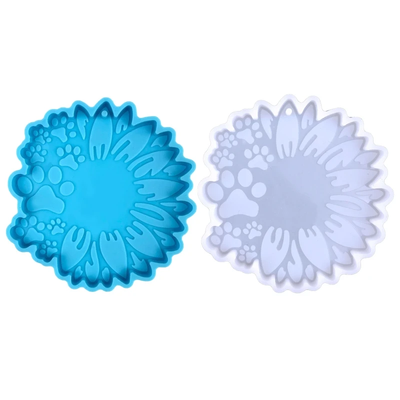 

H7EB Sunflower Dog Paw Ornaments Resin Casting Silicone Mold Woman Keychain Decorative Pendant Jewelry Mold for DIY Crafts