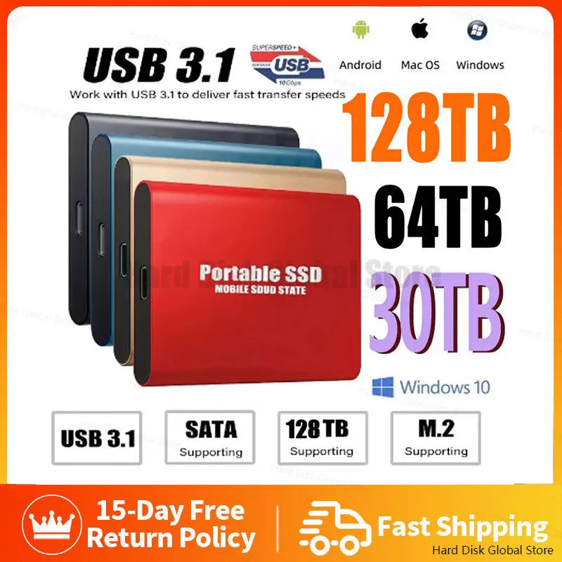 Portable High-speed Mobile Solid State Drive 4TB 8TB 16TB SSD Mobile Hard Drives External Storage Decives for Laptop