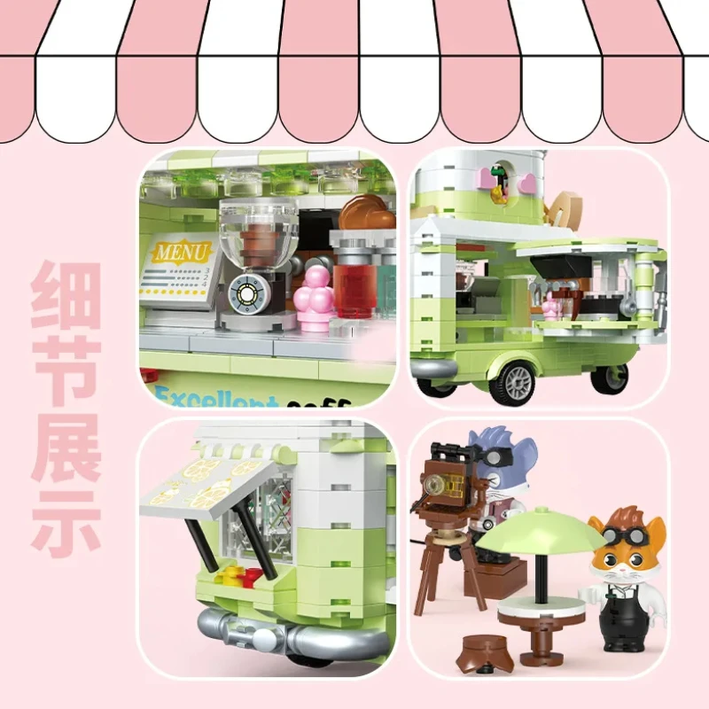 Миниатюрный Кофейный Грузовик Игрушка-кошка Уличный Стиль Набор Строительных