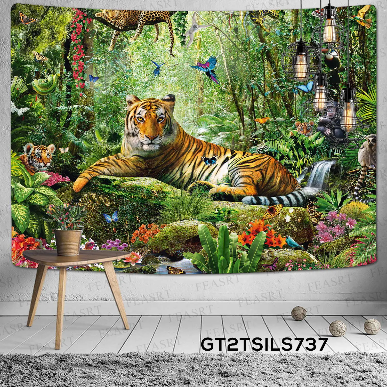 

Vintage Wild Animal Tapestry Forest Tiger Deer Parrot Mountain Natural Landscape Wall Hanging Mexican Skull Tapestry for Dorm