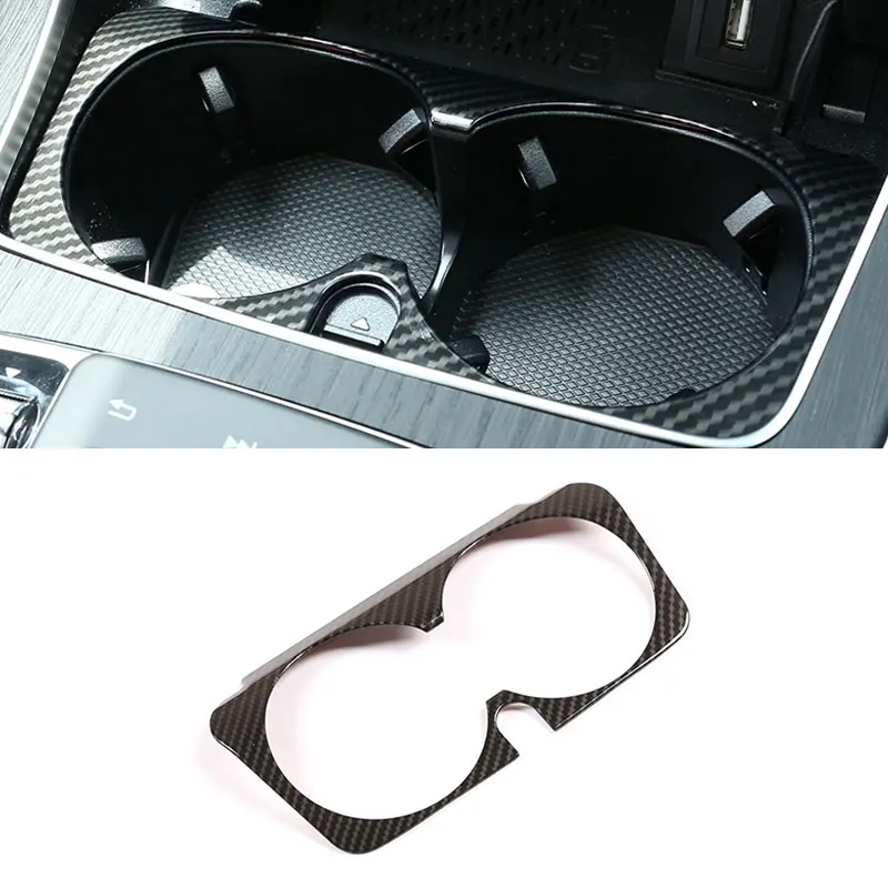 

For Mercedes Benz C E GLC Class W205 W213 X253 Car ABS Carbon Fiber Texture Gear Shift Panel Water Cup Holder Frame Trim Cover