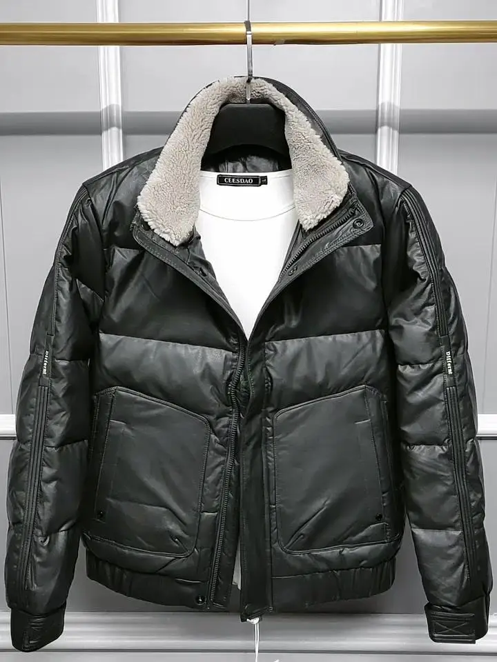 Мужской зимний пуховик с меховым воротником ягненка теплая новая модная