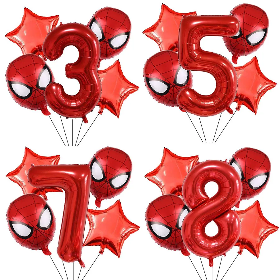 

Super Hero Red Digital Spider Man Aluminum Film Balloon Combination Pentagram Digital Balloon 0-9 Birthday Party Decoration