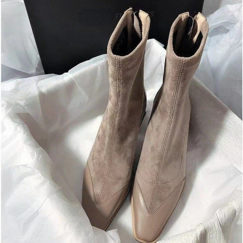 

2023 New Pointed Women's Ankle Boots Fashion Square High Heels Elegant Fashion Women's Short Boots Comfort Casual Women's Boots