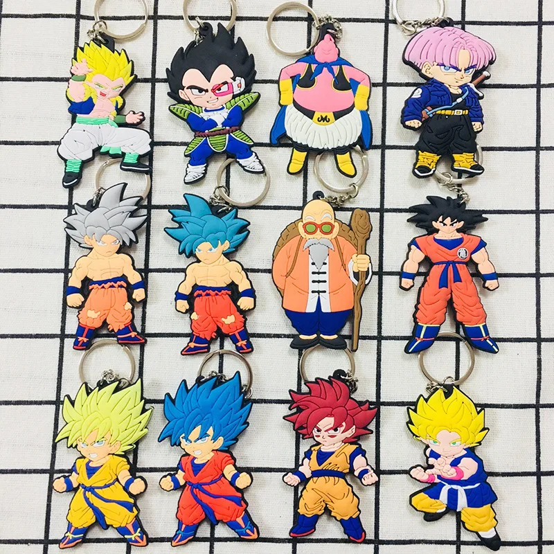 

Cartoon Dragon Ball Master Roshi Kakarotto Son Goku Silica Gel Keychain Piccolo Buu Vegeta Action Key Chain Keyring Bag Pendant